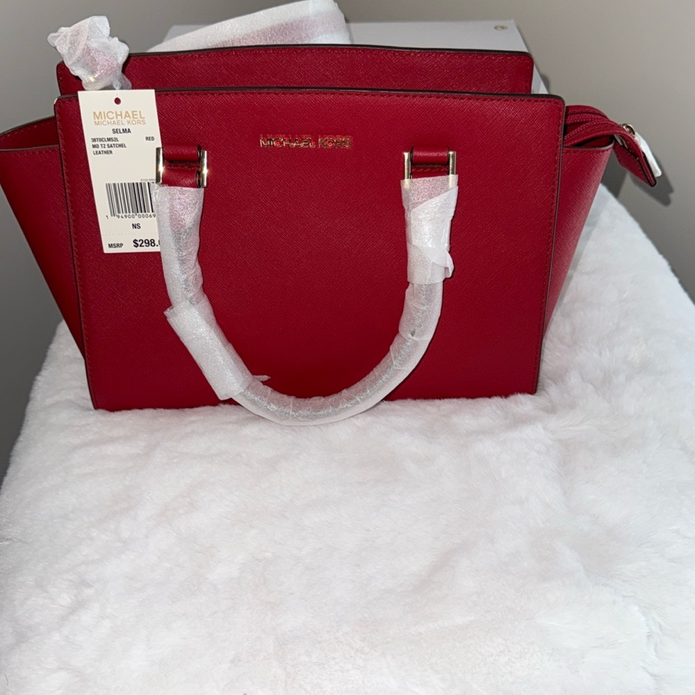 Michael Kors Leather Selma Red Tote Satchel Medium